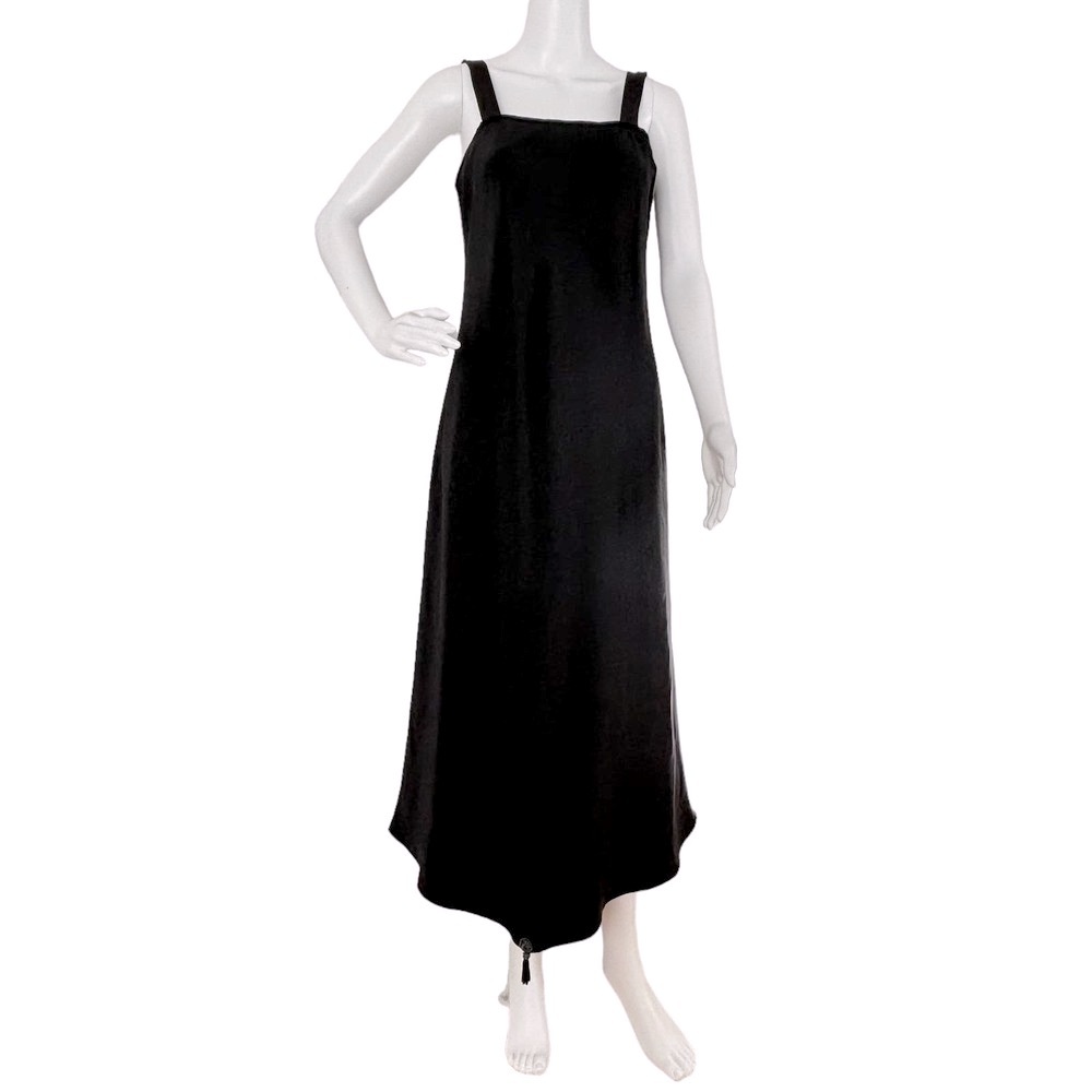 CAROL PERETZ BLACK SLEEVELESS SILK MAXI DRESS WITH TASSEL DETAILS WOMEN SIZE S/M